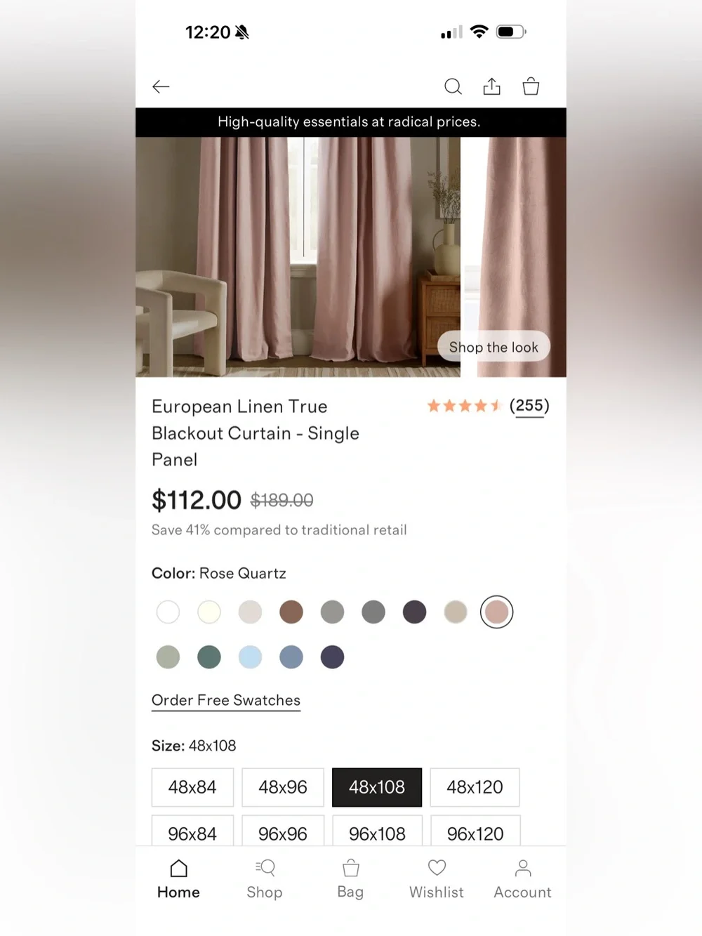 New Quince 48x108 Rose Quartz Linen Blackout Panel - Retail $112